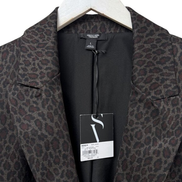 Simply Vera Leopard Blazer Size Large Stretch Ponte Knit Womens Jacket NWT Brown - Picture 3 of 8
